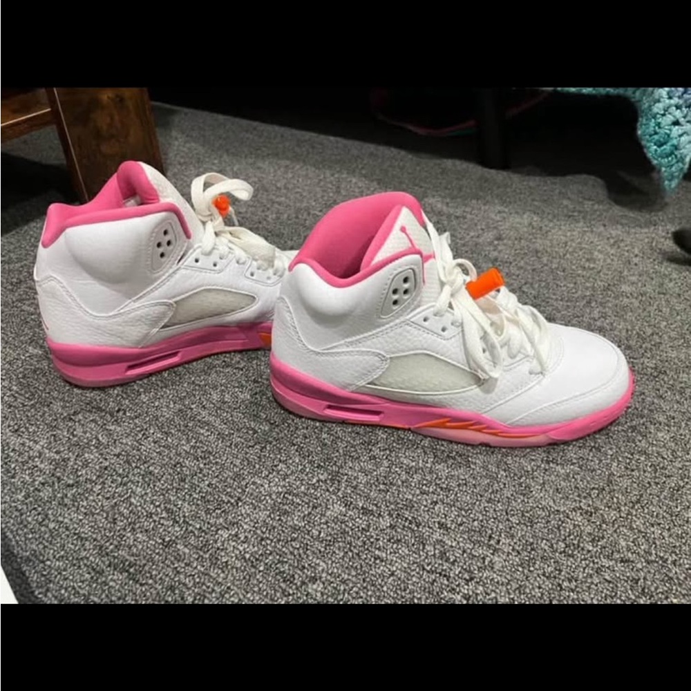 White and Pink High-Top Jordan Sneakers